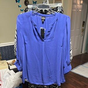 Worthington Blue 3/4 Sleeve Blouse with Mandarin Collar